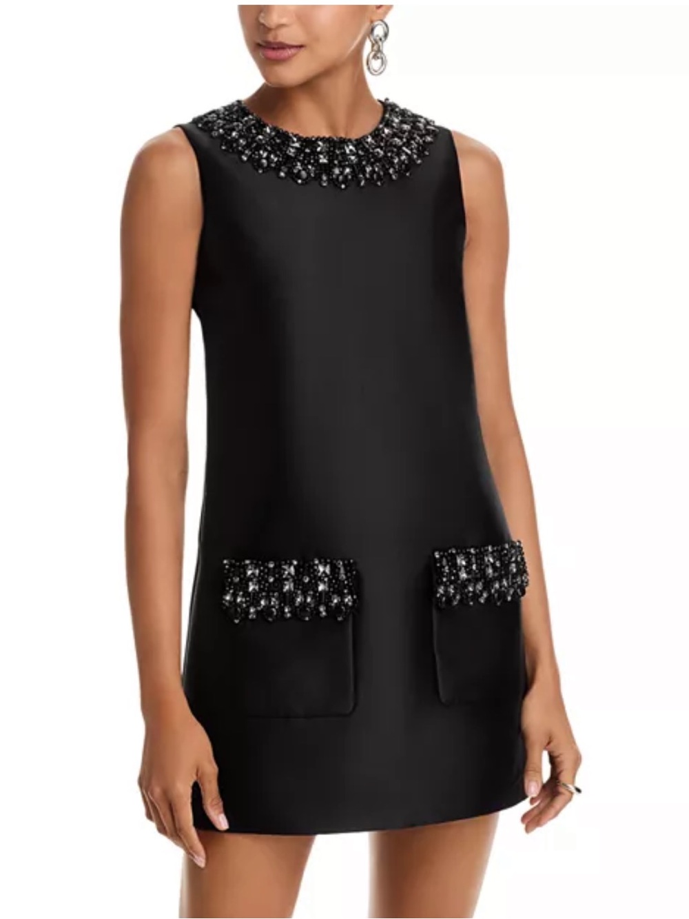 NWT SELF-PORTRAIT
BLACK TAFFETA EMBELLISHED TRIM MINI DRESS